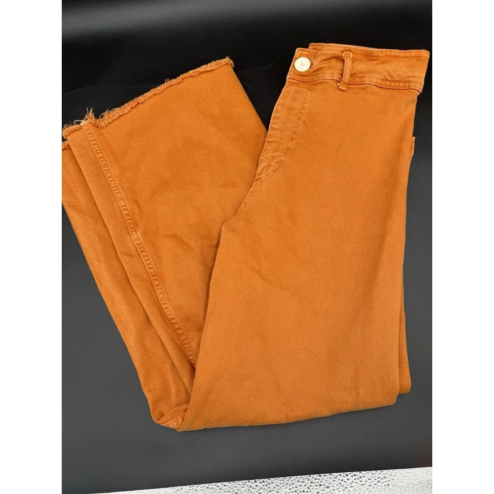 Zara Women Marigold The Marine Straight Wide-Leg High Rise Raw Hem Pants Size 6